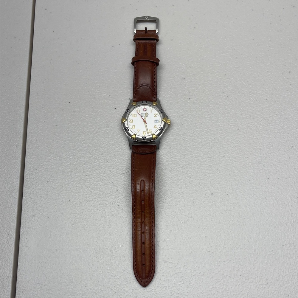 Wenger SAK Design  Gold-Silver Tone Leather Date Swiss Quartz Watch